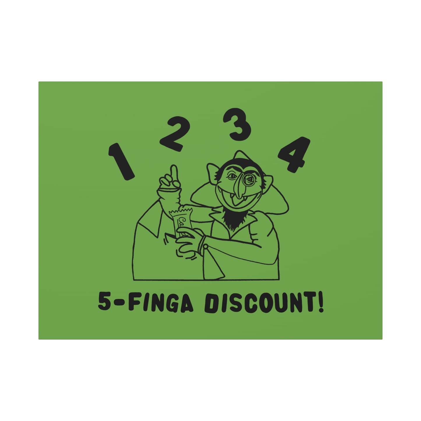 Five Finger Discount Outline Canvas Print Green - Sesame Street The Count Parody Art Print
