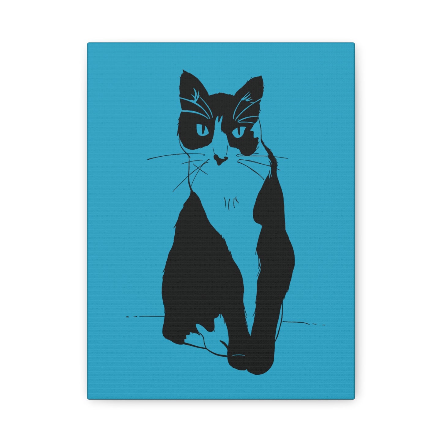 Cat Canvas Print on Turquoise (Transparent Style Cat) - Cat Drawing Art