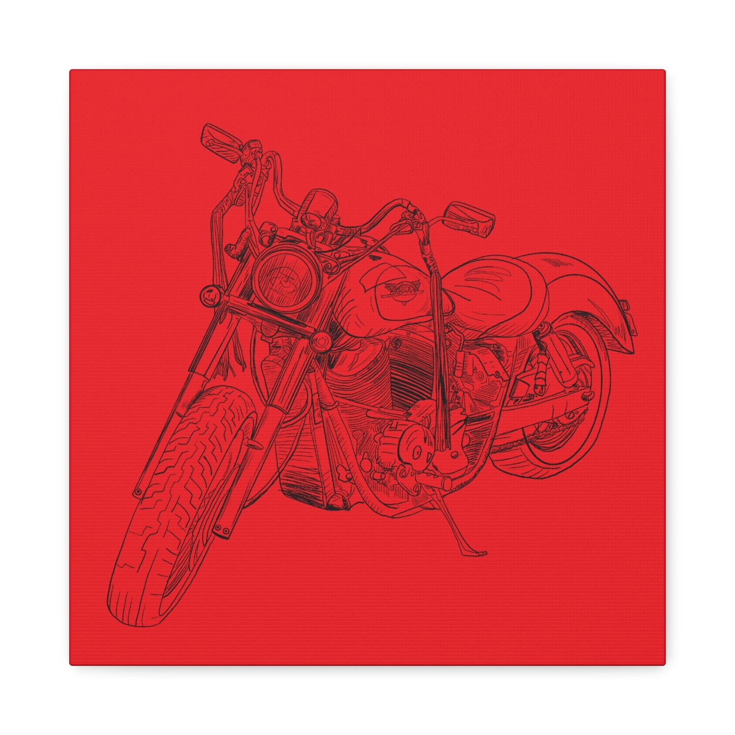 Ride Me Harley Motorcycle Sketch Canvas Print - Black Ink on Red Background
