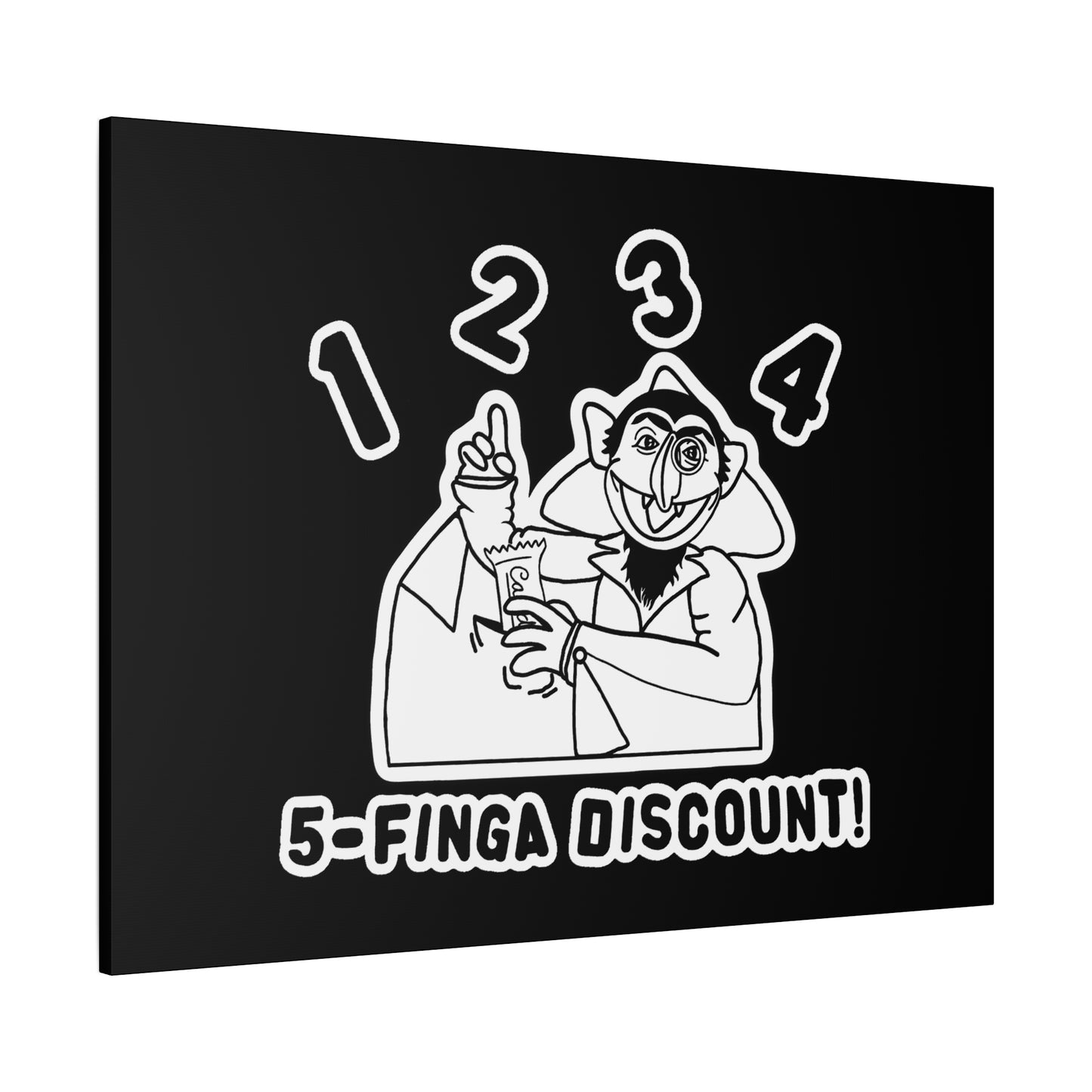Five Finger Discount Outline Canvas Print Black - Sesame Street The Count Parody Art Print