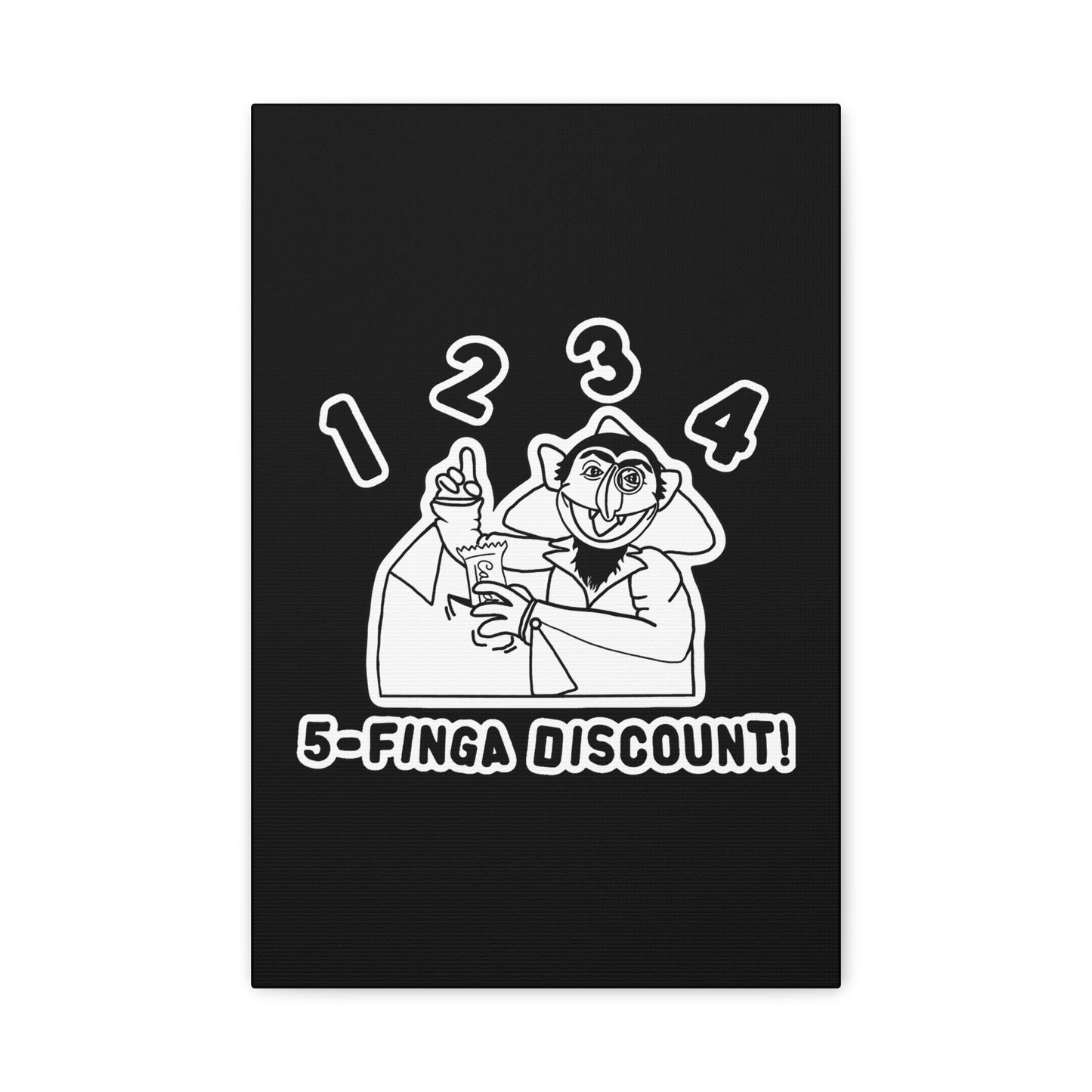 Five Finger Discount Outline Canvas Print Black - Sesame Street The Count Parody Art Print