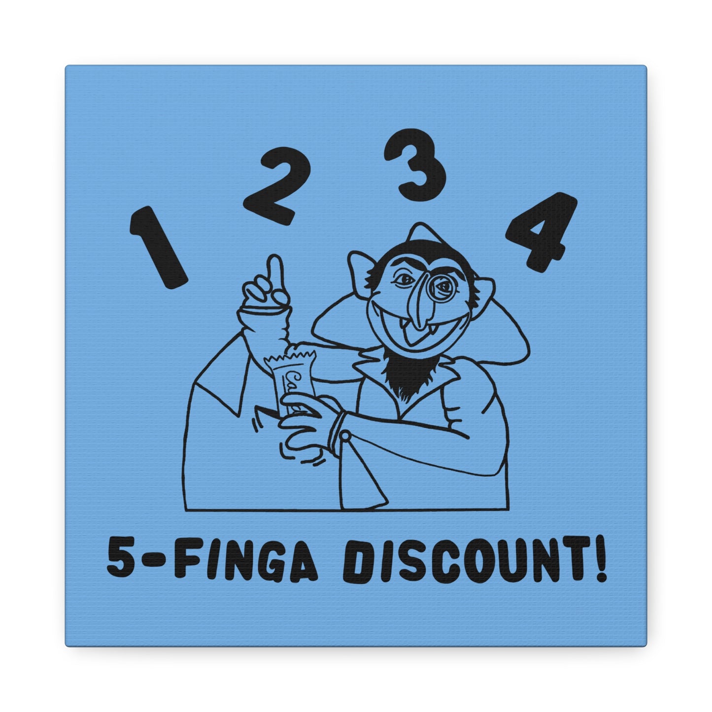 Five Finger Discount Outline Canvas Print Light Blue - Sesame Street The Count Parody Art Print