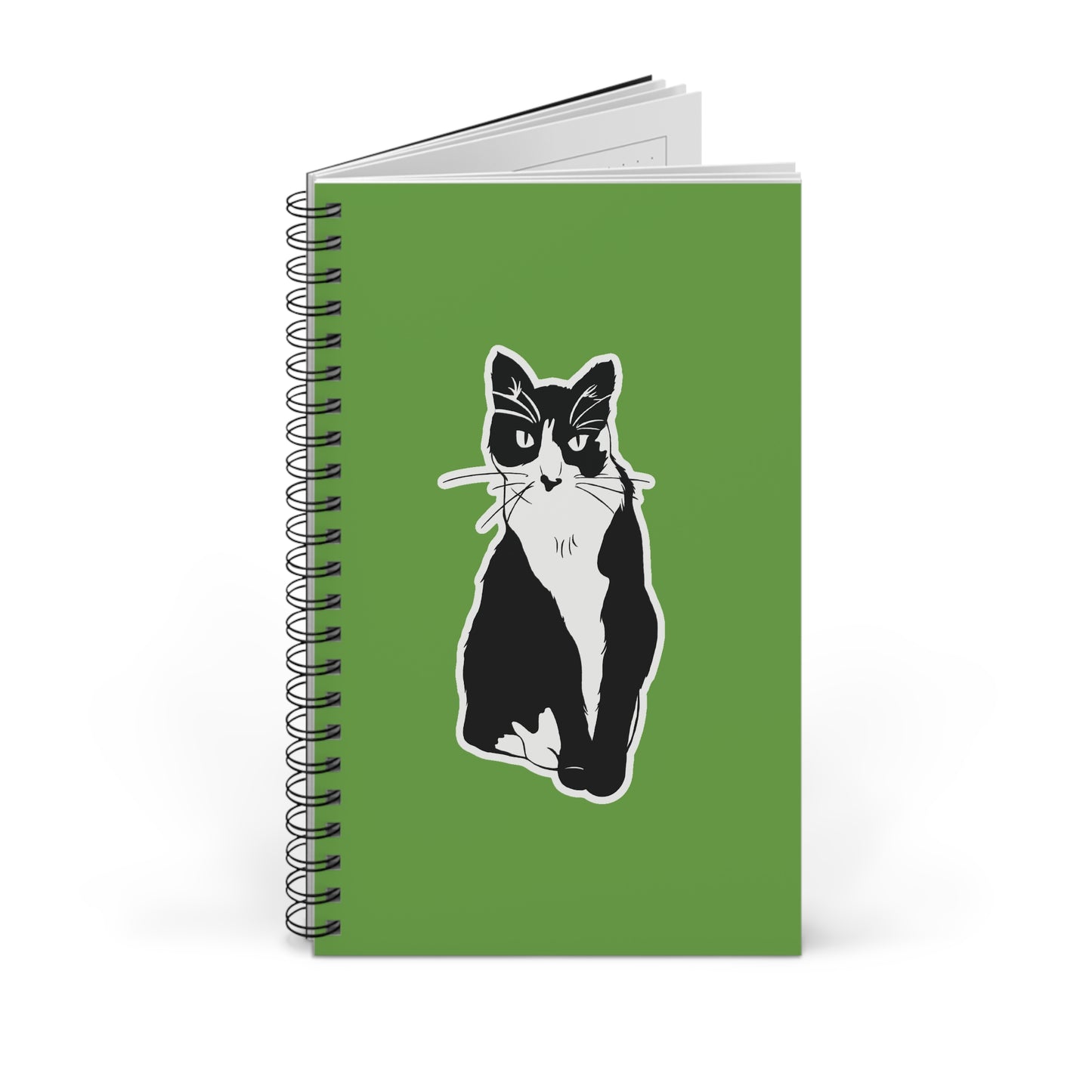 Cat Notebook in Green (Sticker Style Cat) - Cat Spiral Notebook
