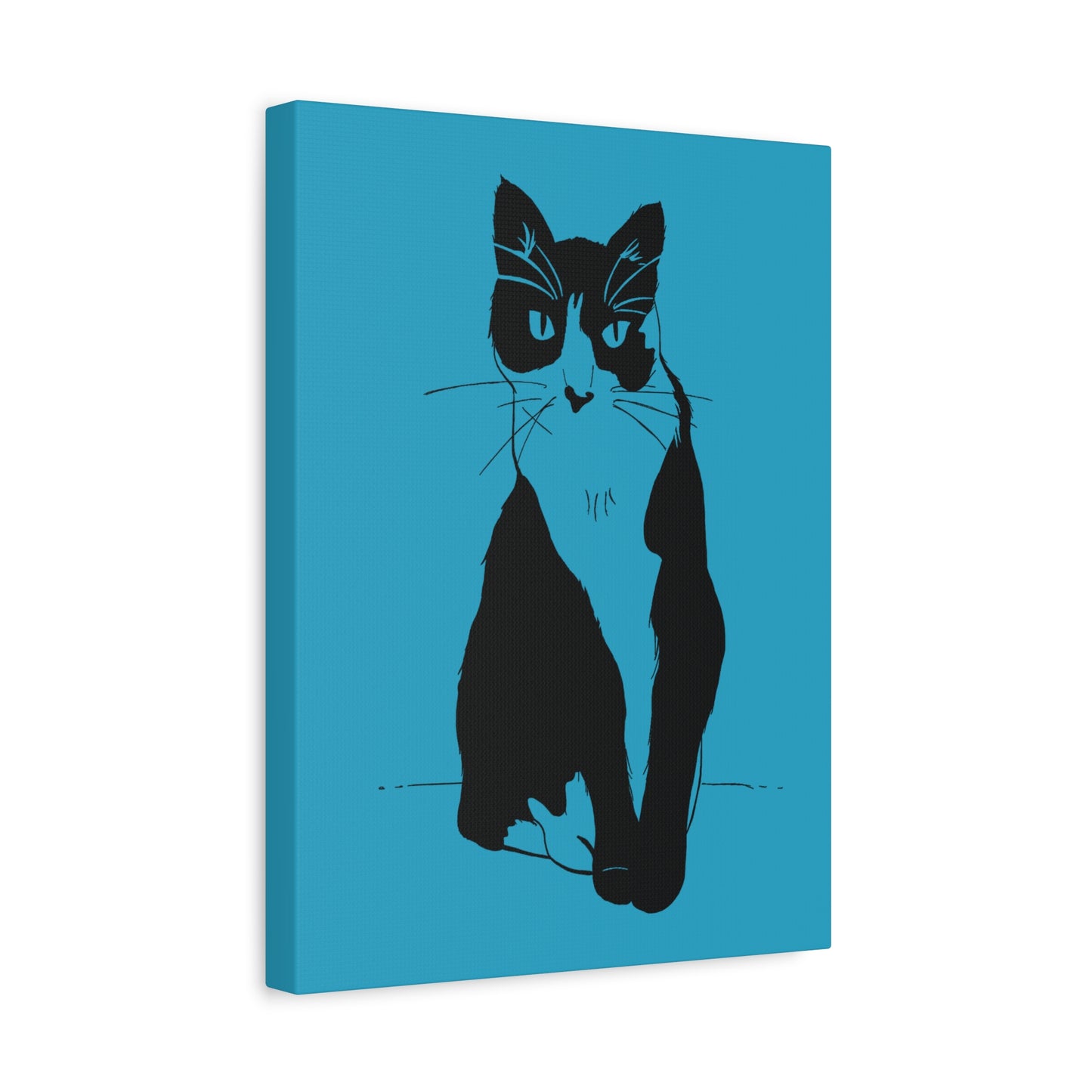 Cat Canvas Print on Turquoise (Transparent Style Cat) - Cat Drawing Art