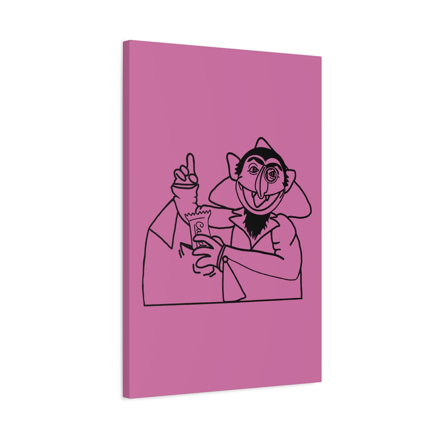 The Count Stealing Candy Outline Canvas Print Light Pink - Sesame Street The Count Parody Art