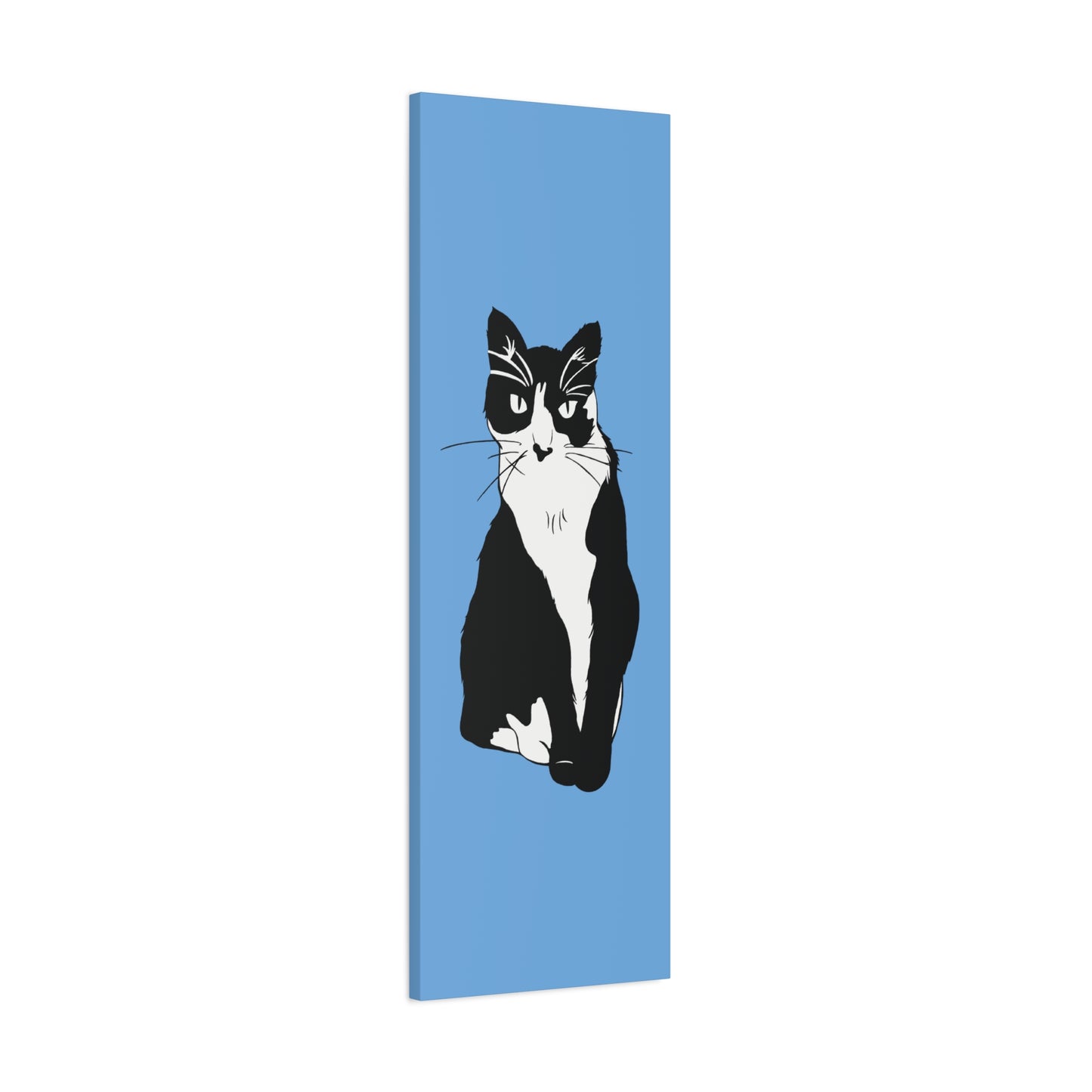 Cat Canvas on Light Blue (B&W Style Cat) - Cat Drawing Art