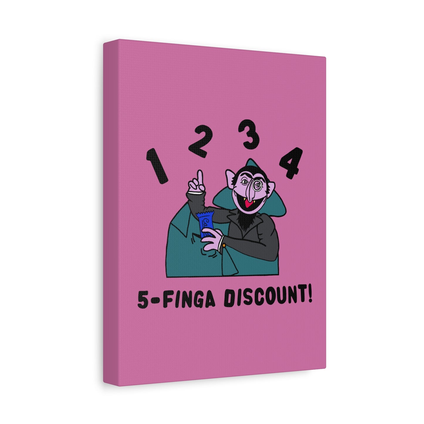 Five Finger Discount Canvas Print Light Pink - Sesame Street The Count Parody Art Print