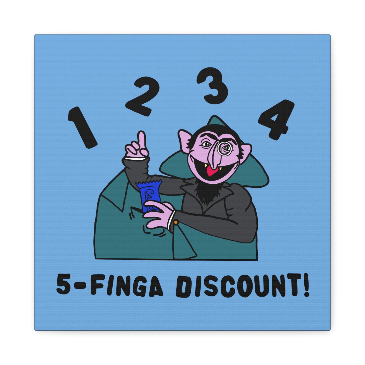 Five Finger Discount Canvas Print Light Blue - Sesame Street The Count Parody Art Print