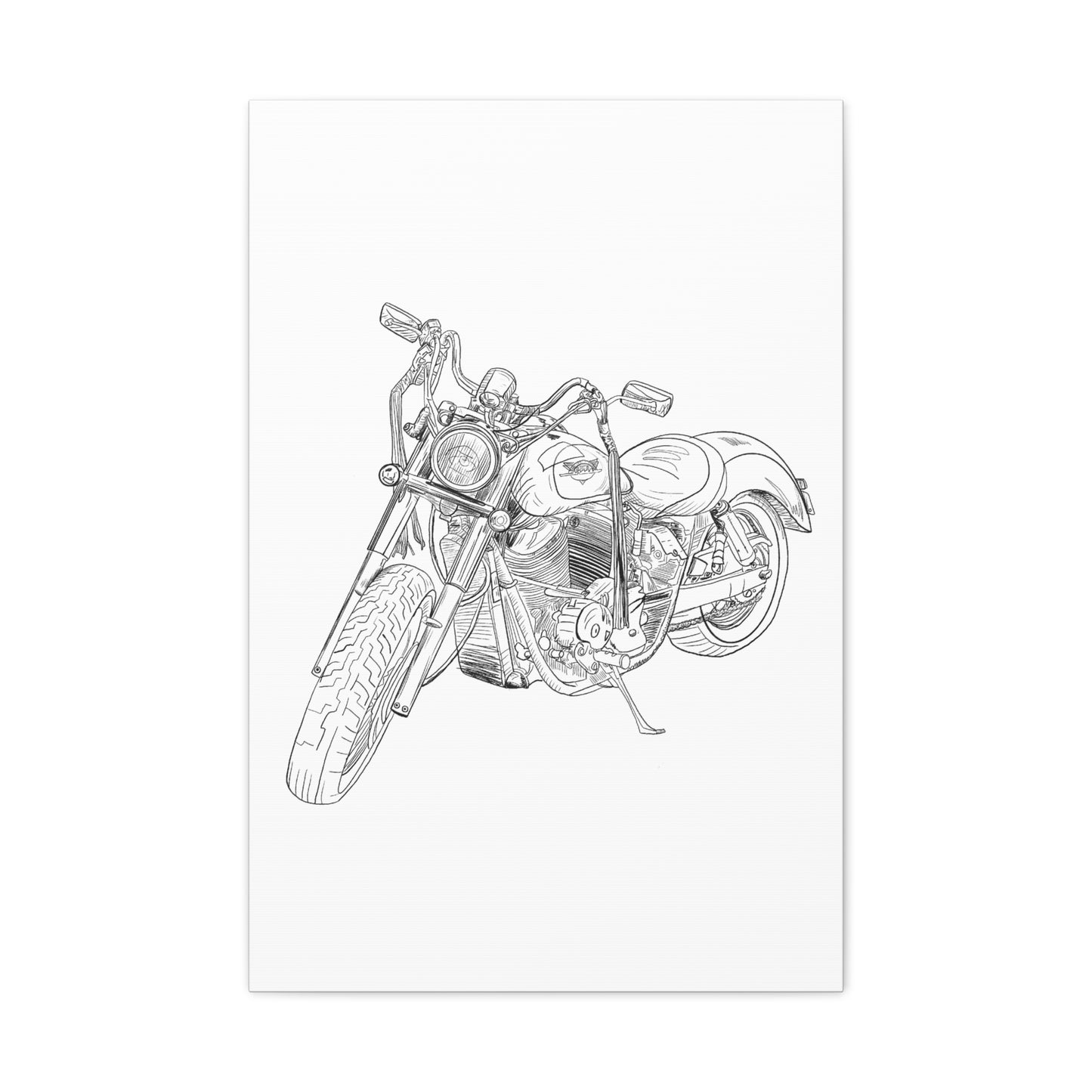 Ride Me Harley Motorcycle Sketch Canvas Print - Black Ink on White Background