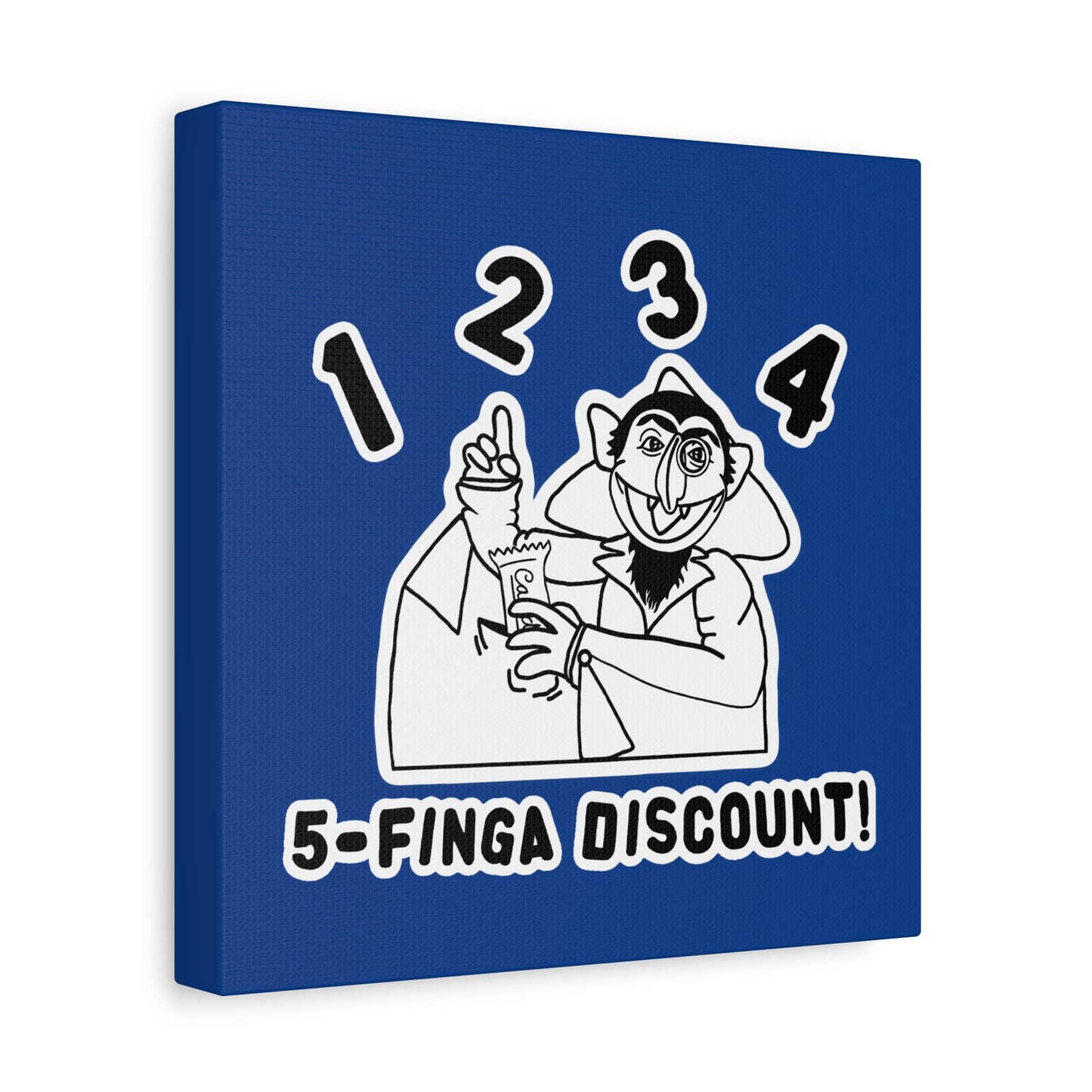 Five Finger Discount Outline Canvas Print Dark Blue - Sesame Street The Count Parody Art Print
