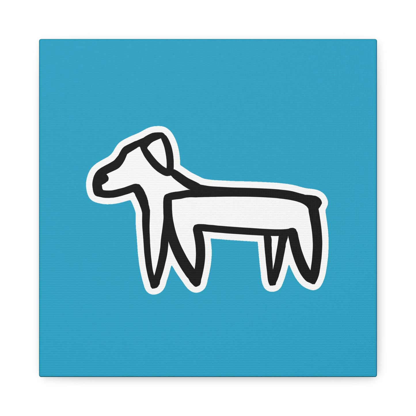 Dog Canvas Print on Turquoise (Sticker Style Black Dog) - Dog Drawing Wall Art