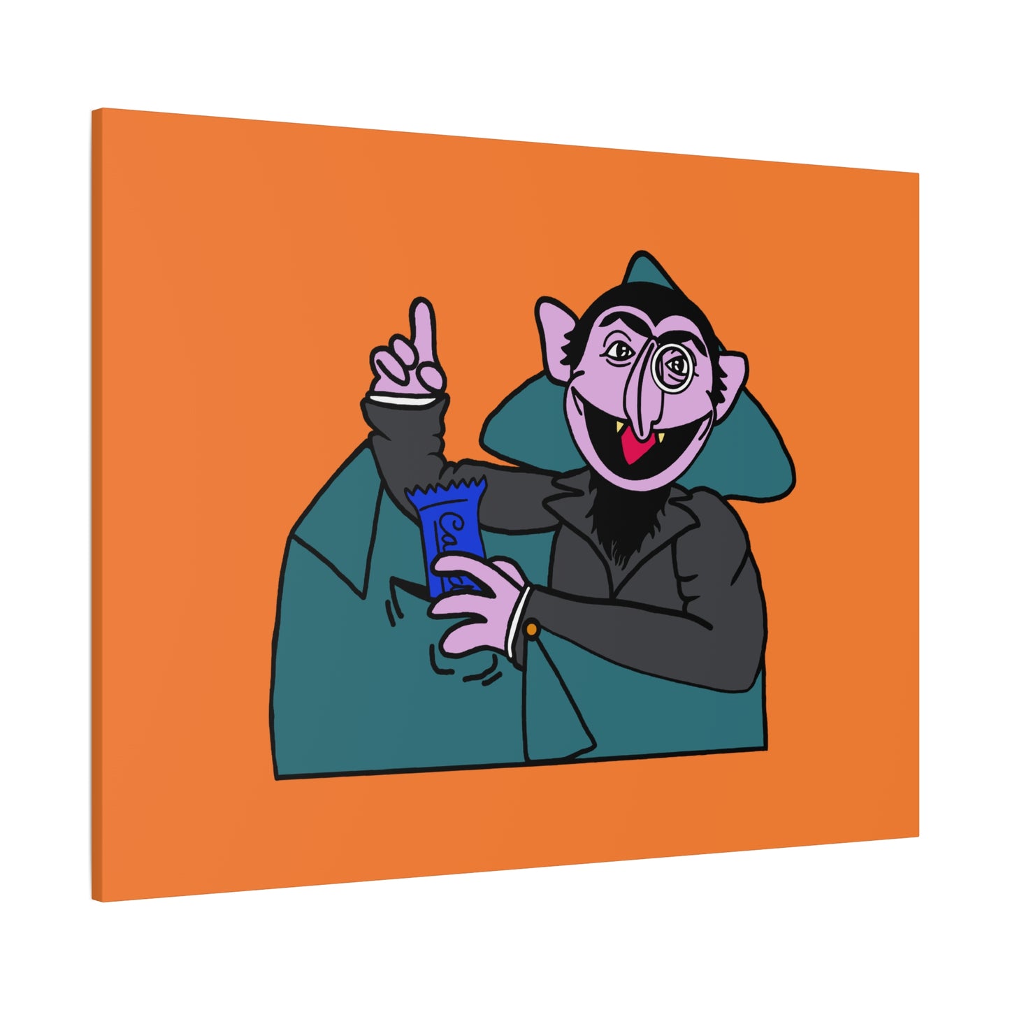 The Count Stealing Candy Canvas Print Orange - Sesame Street The Count Parody Art