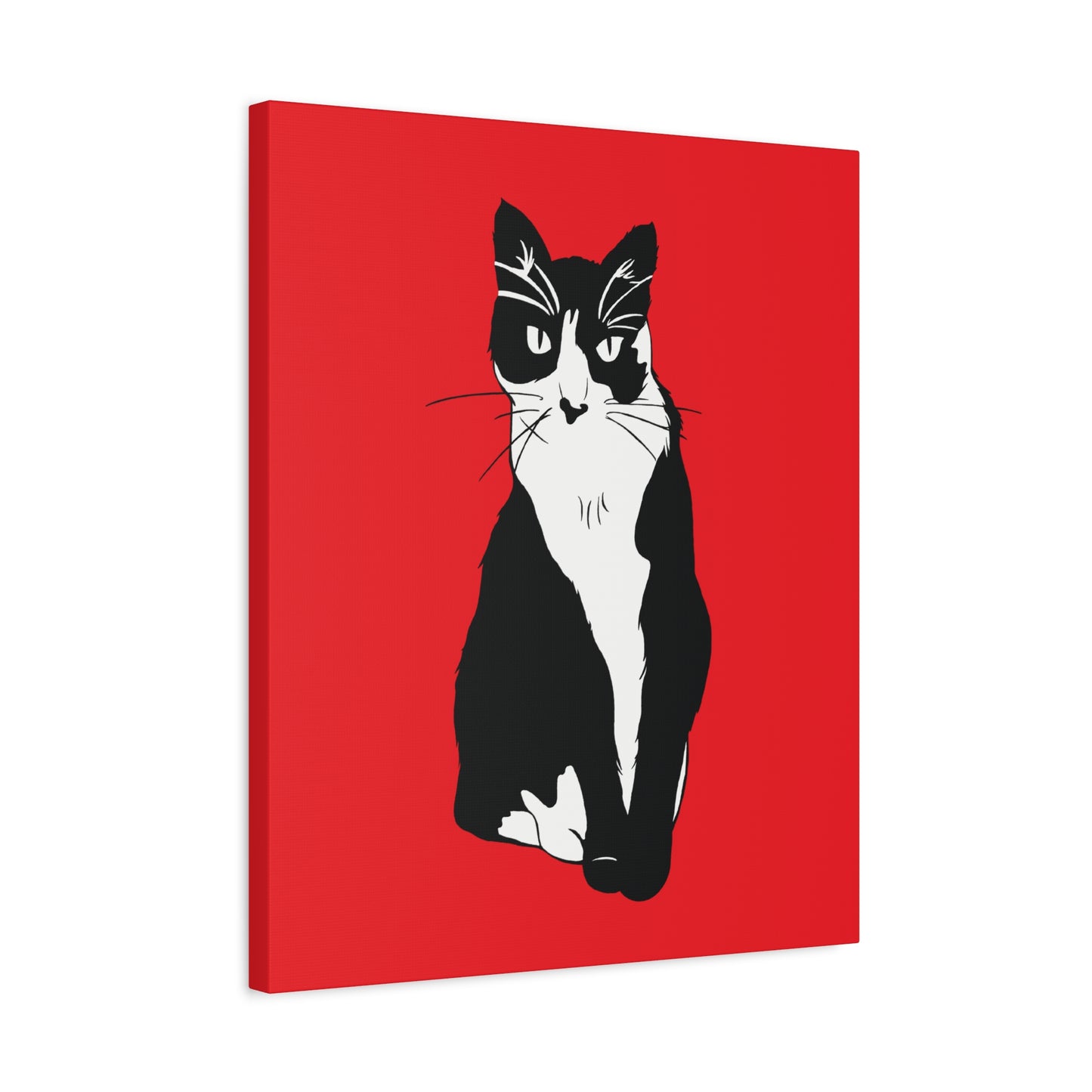 Cat Canvas on Red (B&W Style Cat) - Cat Drawing Art