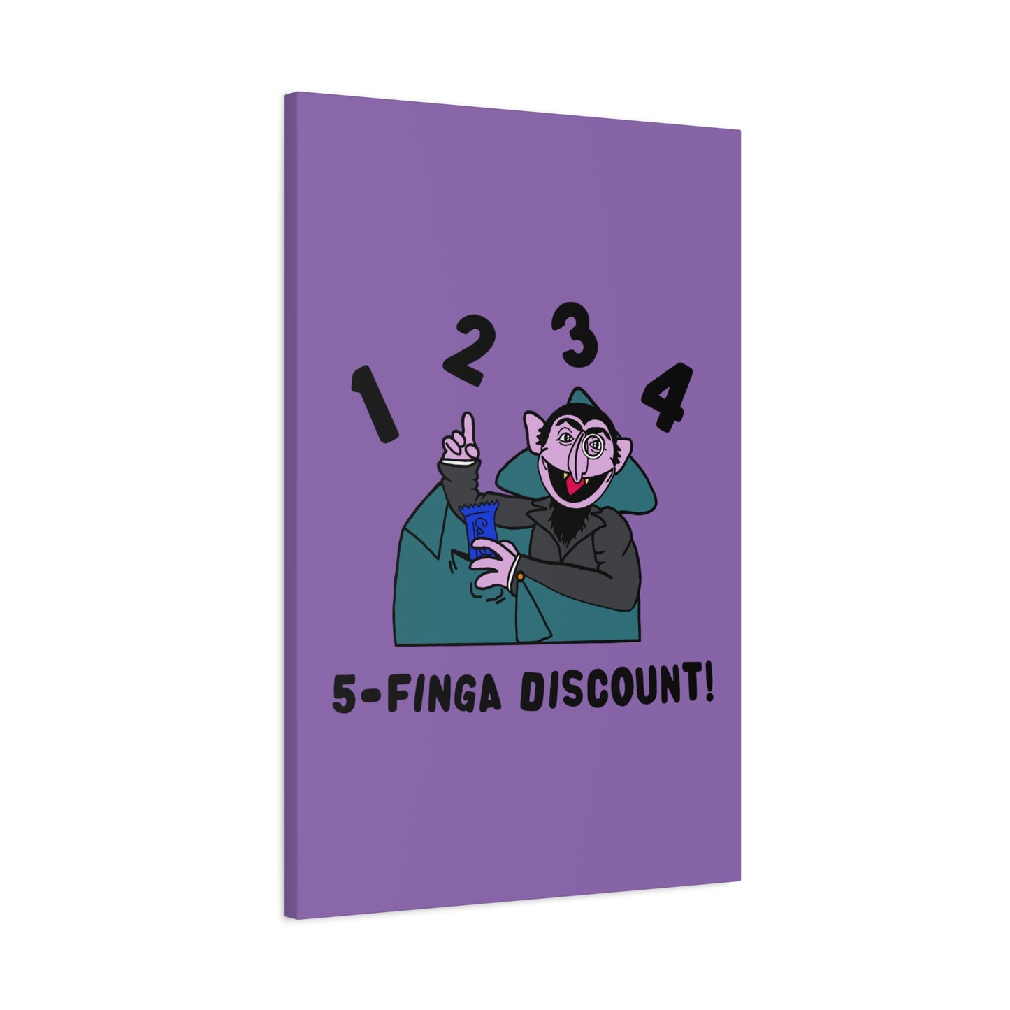 Five Finger Discount Canvas Print Light Purple - Sesame Street The Count Parody Art Print
