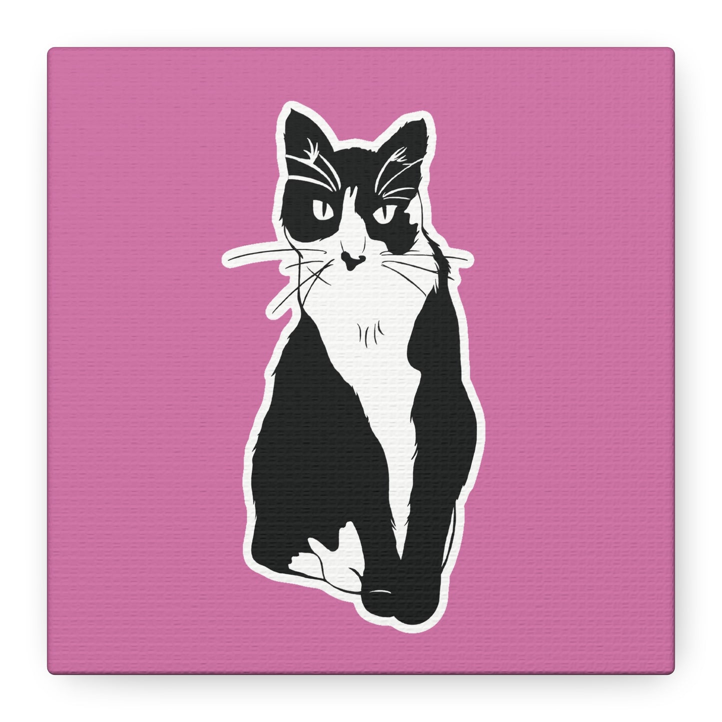 Cat Canvas on Light Pink (Sticker Style Cat) - Cat Drawing Art