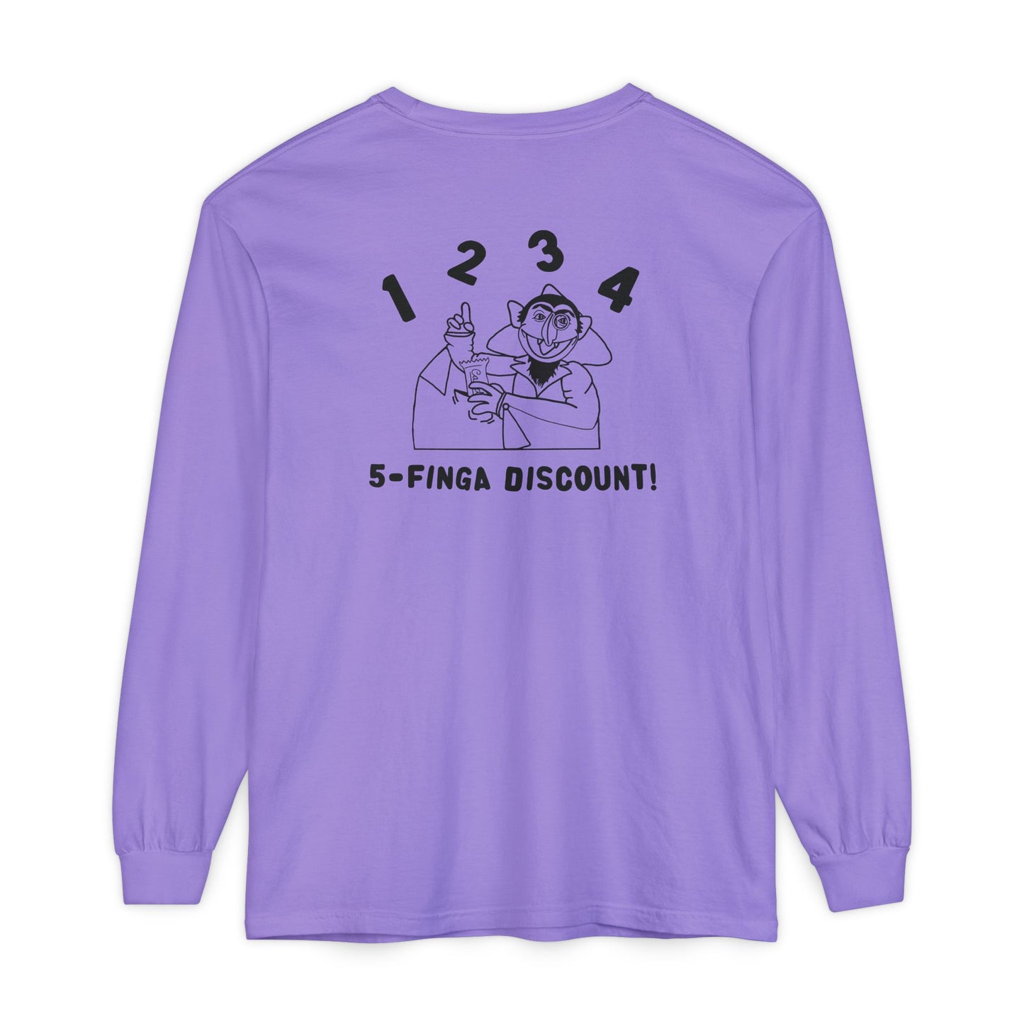 Five Finger Discount Outline Long Sleeve Tee Back Design - Sesame Street The Count Parody Shirt