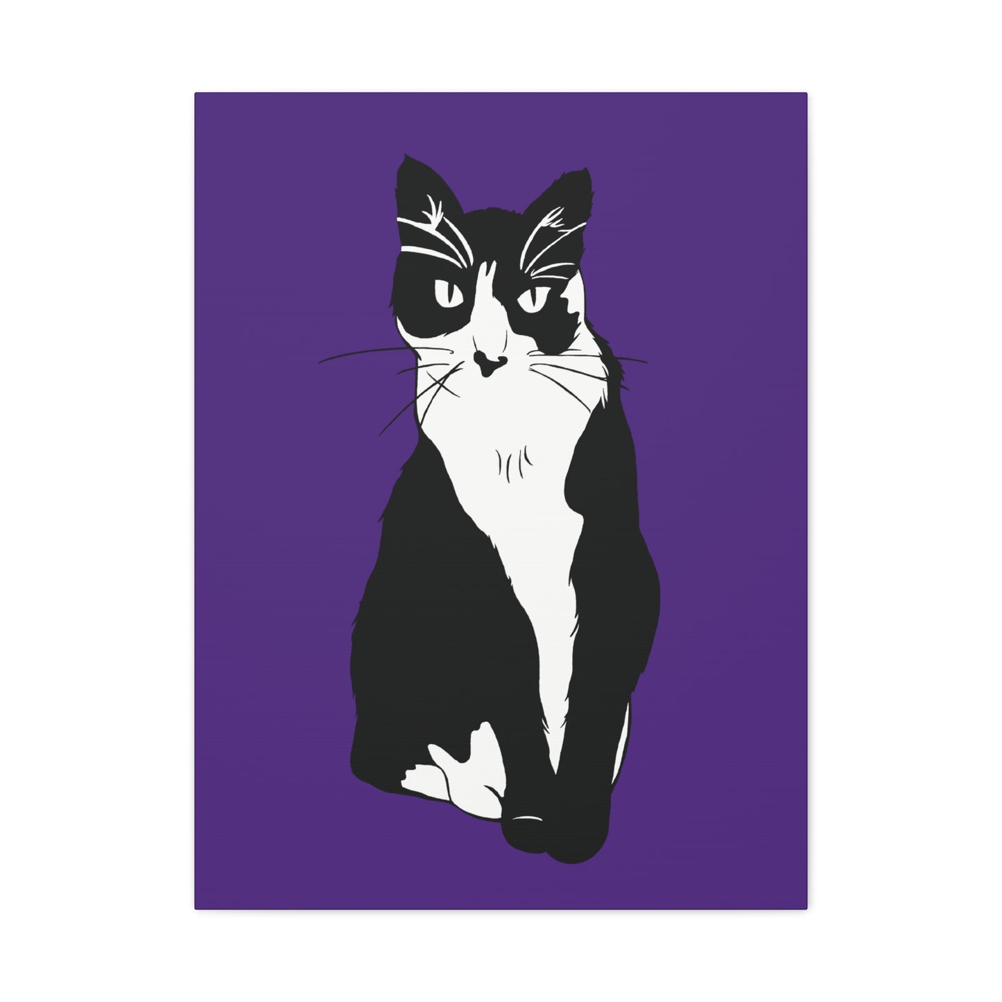Cat Canvas on Purple (B&W Style Cat) - Cat Drawing Art