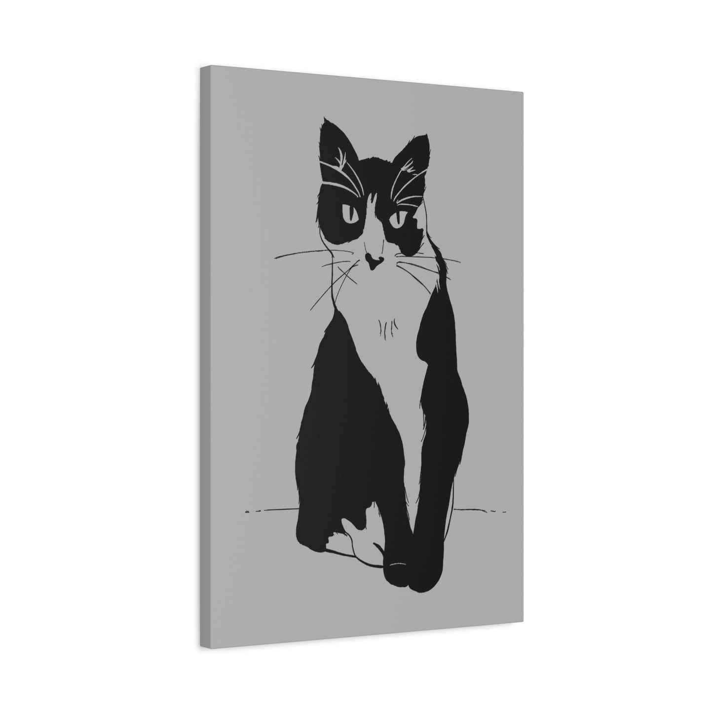 Cat Canvas Print on Grey (Transparent Style Cat) - Cat Drawing Art