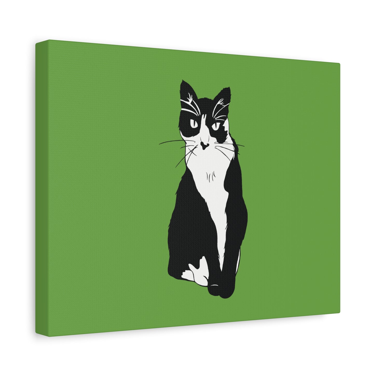 Cat Canvas on Green (B&W Style Cat) - Cat Drawing Art