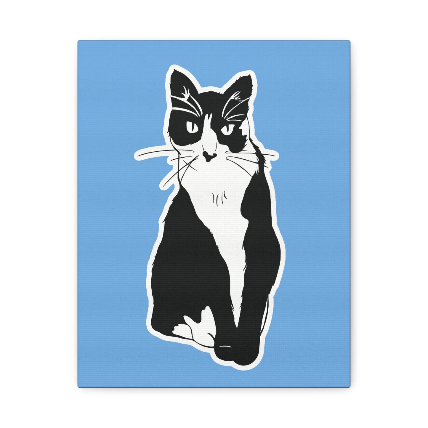 Cat Canvas on Light Blue (Sticker Style Cat) - Cat Drawing Art