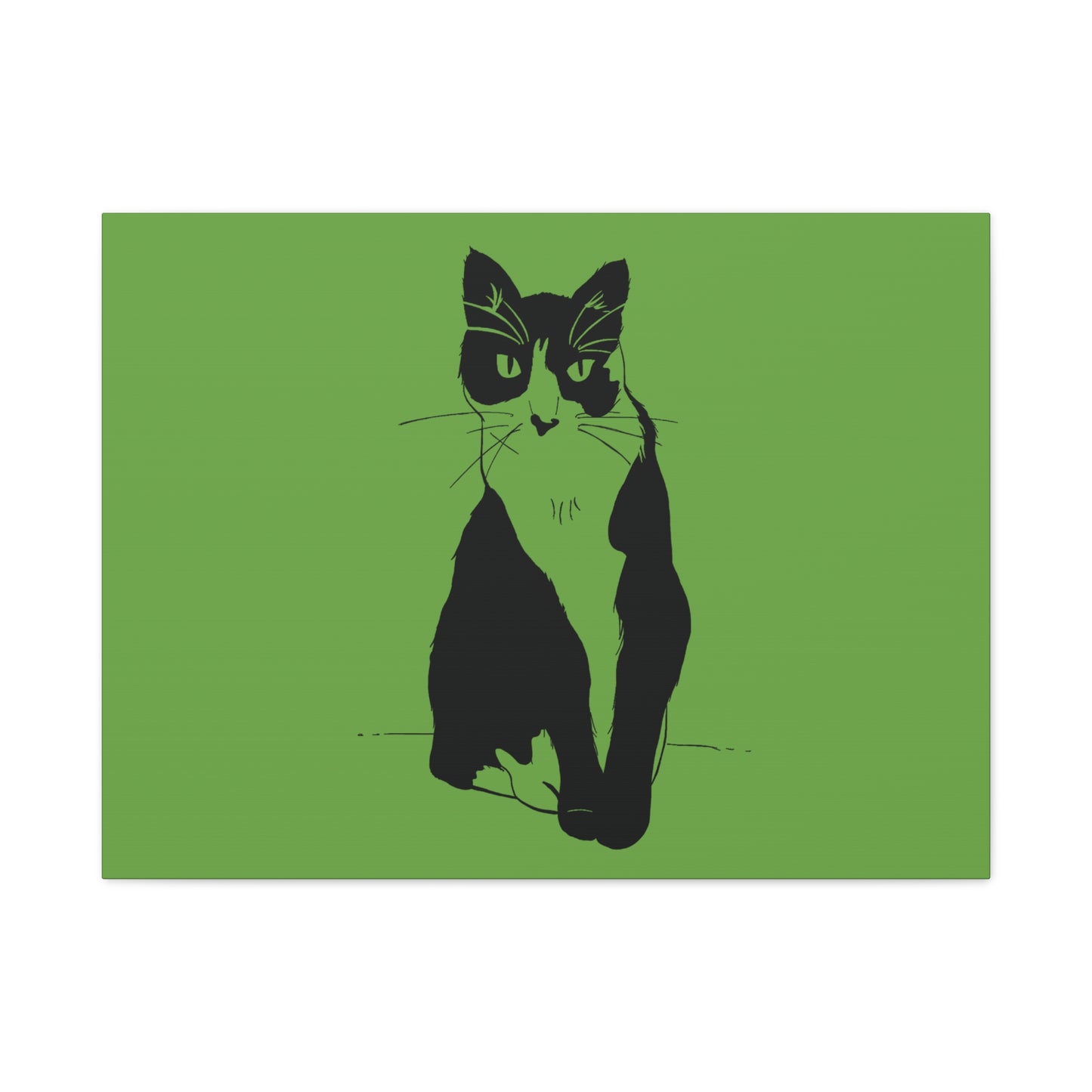 Cat Canvas Print on Green (Transparent Style Cat) - Cat Drawing Art