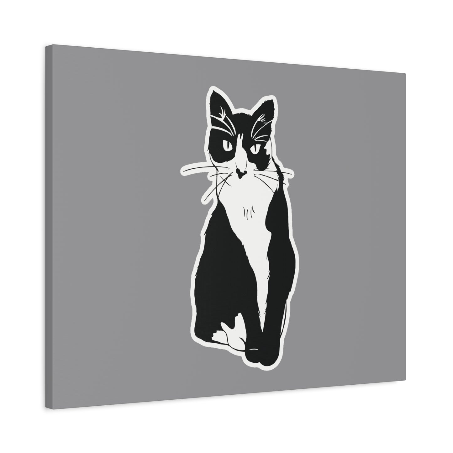 Cat Canvas Print on Grey (Sticker Style Cat) - Cat Drawing Wall Art