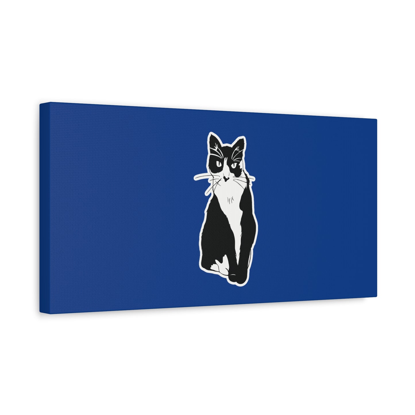 Cat Canvas Print on Dark Blue (Sticker Style Cat) - Cat Drawing Art