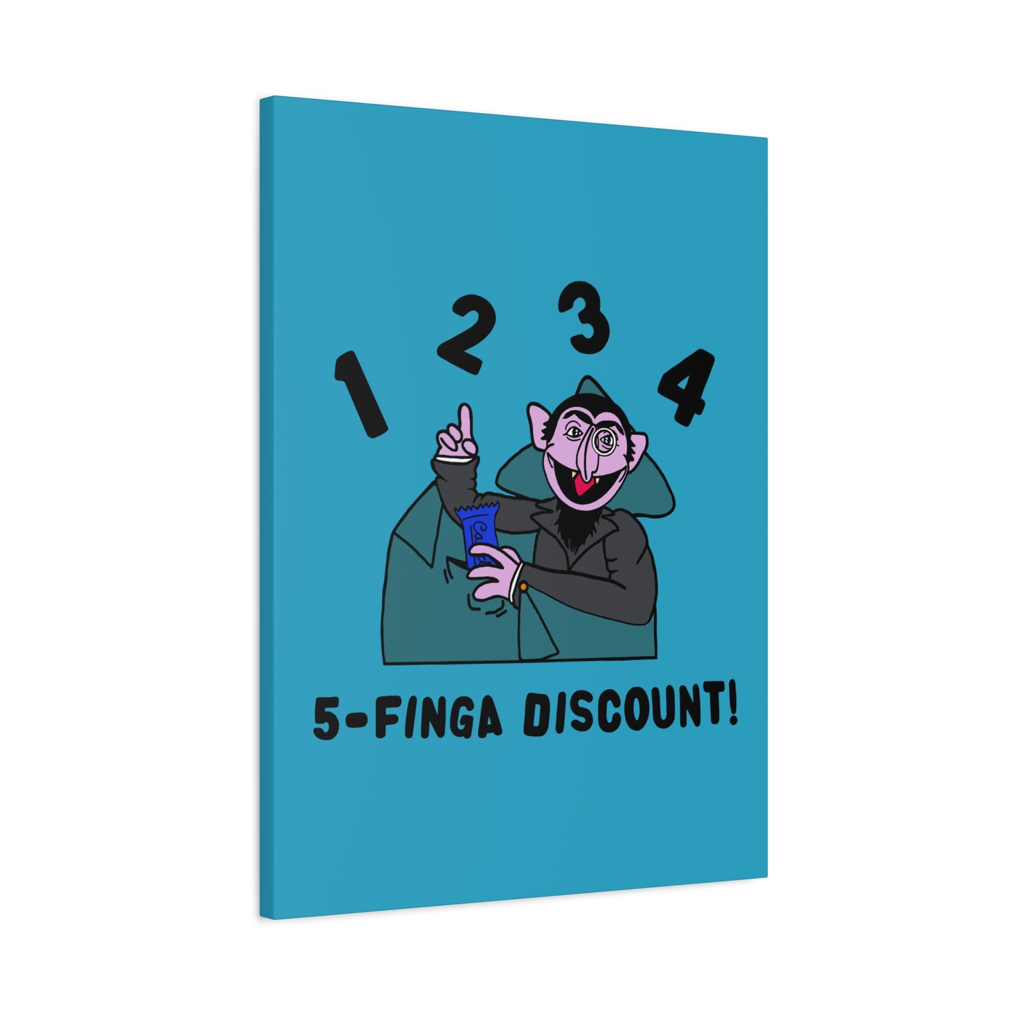 Five Finger Discount Canvas Print Turquoise - Sesame Street The Count Parody Art Print