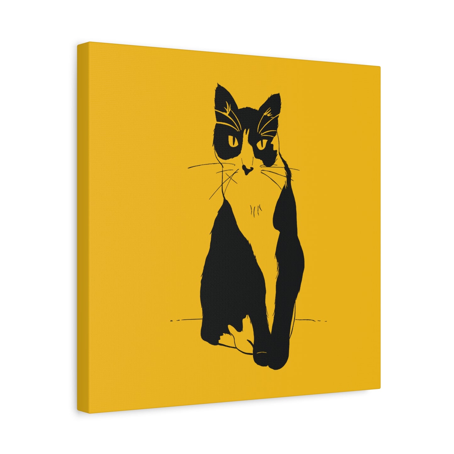 Cat Canvas Print on Yellow (Transparent Style Cat) - Cat Drawing Art
