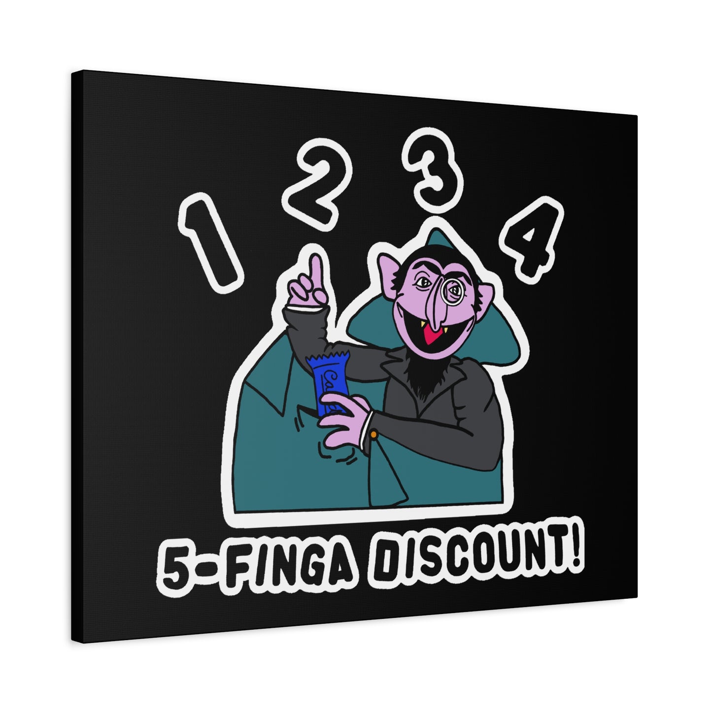 Five Finger Discount Canvas Print Black - Sesame Street The Count Parody Art Print
