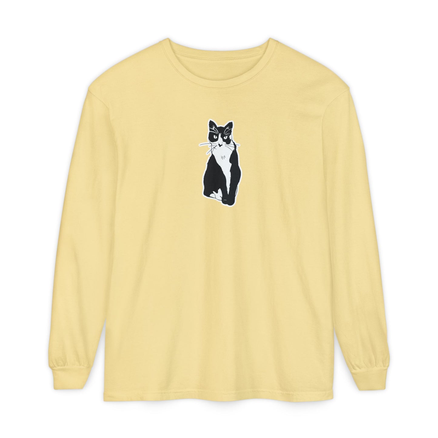 Cat Long Sleeve Tee (Sticker Style Cat) - Cat Drawing Shirt