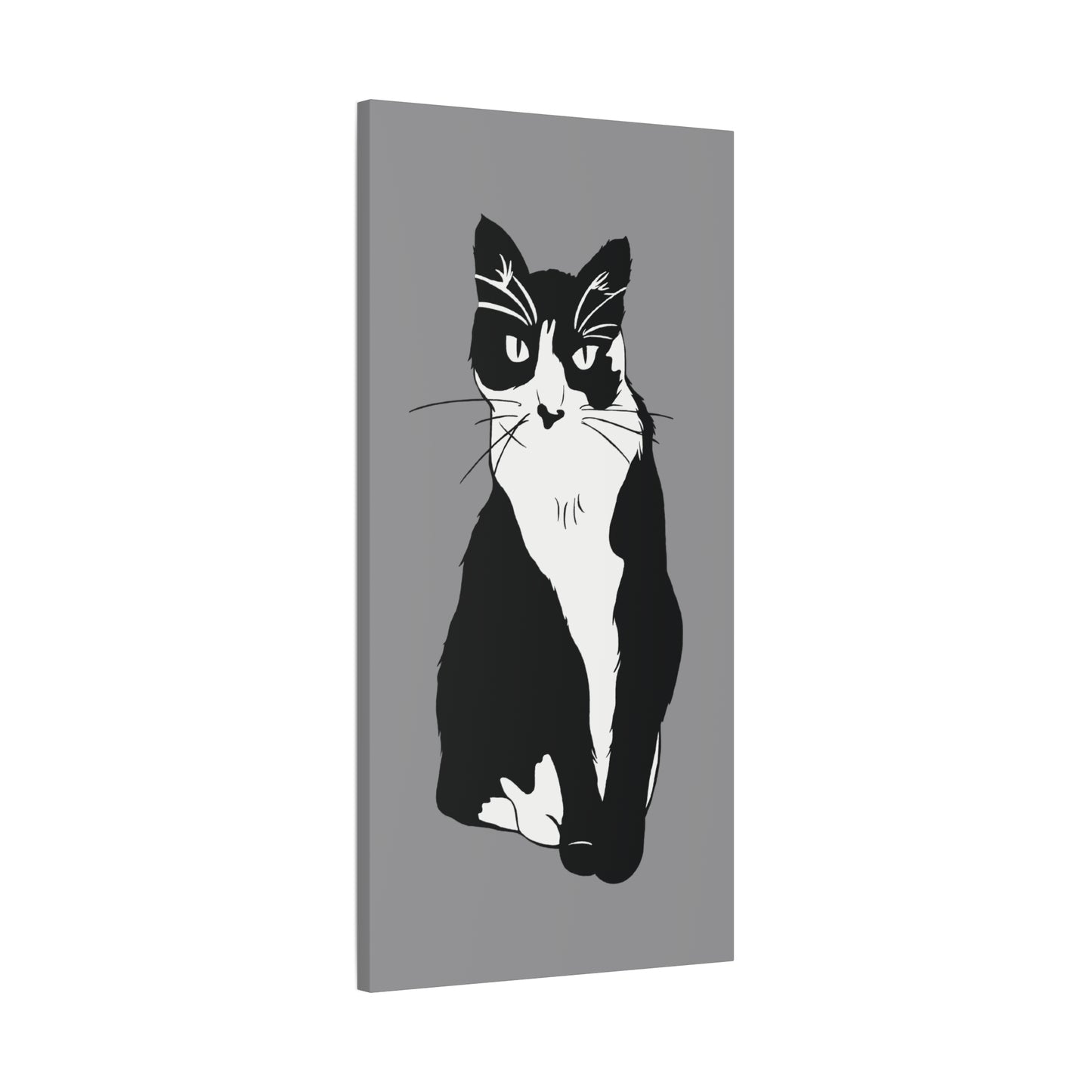 Cat Canvas on Grey (B&W Style Cat) - Cat Drawing Art
