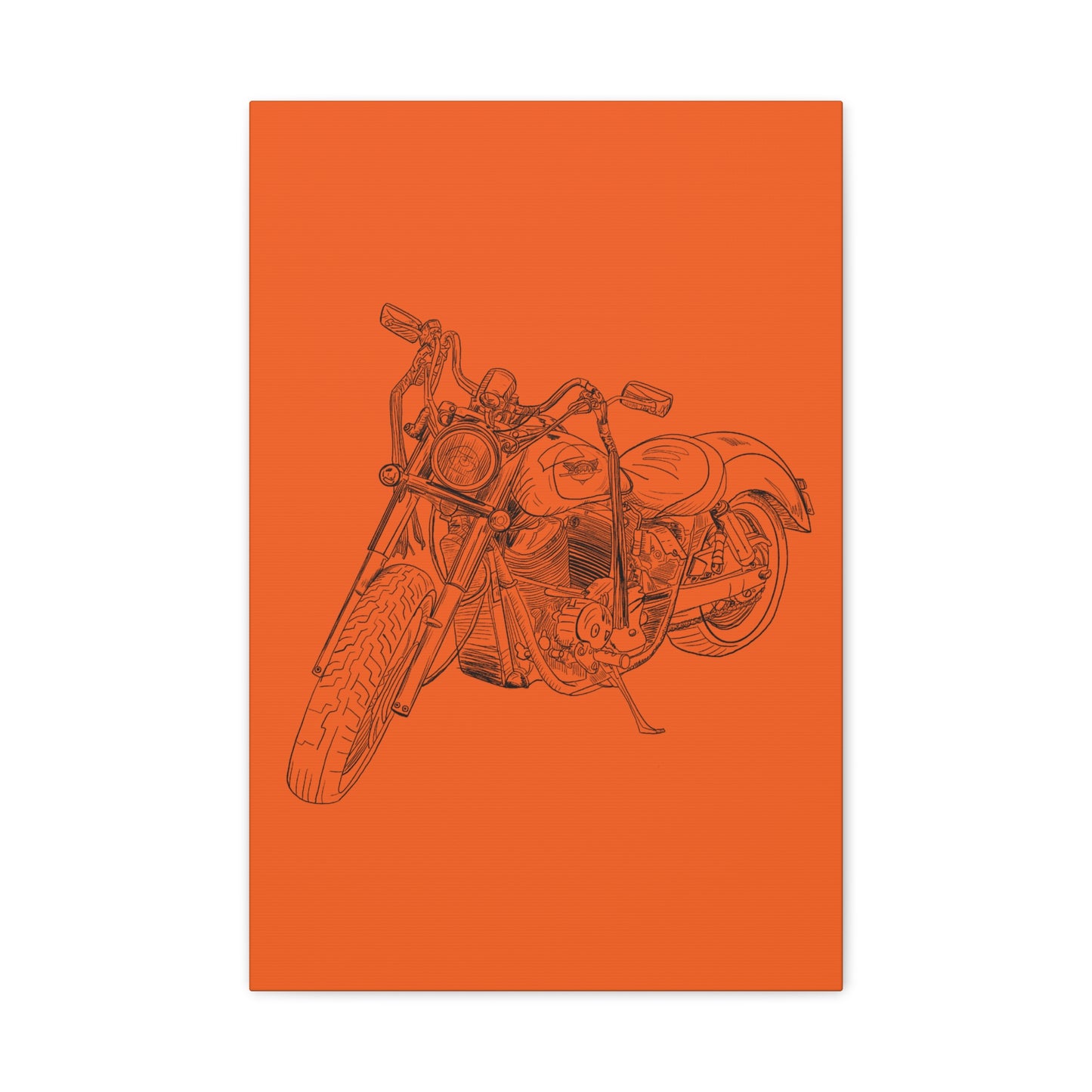 Ride Me Harley Motorcycle Sketch Canvas Print - Black Ink on Orange Background
