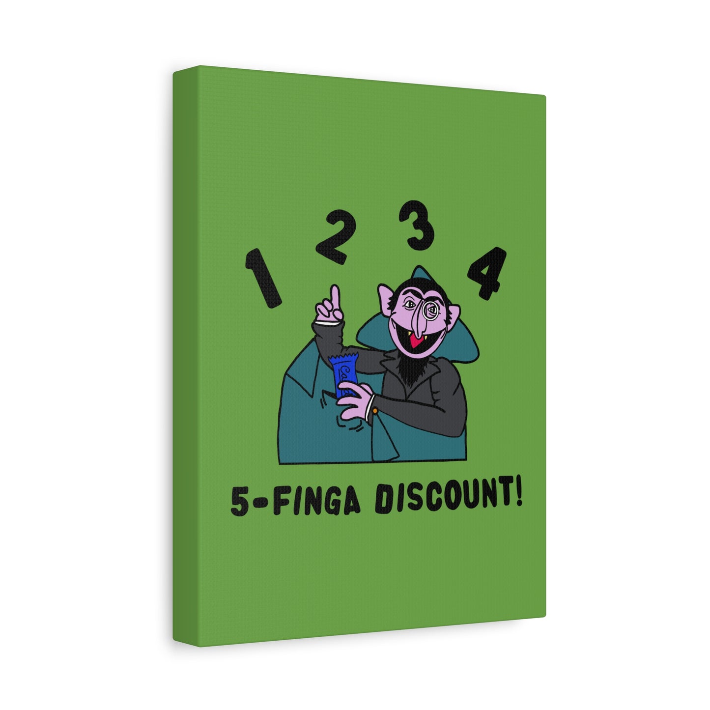 Five Finger Discount Canvas Print Green - Sesame Street The Count Parody Art Print