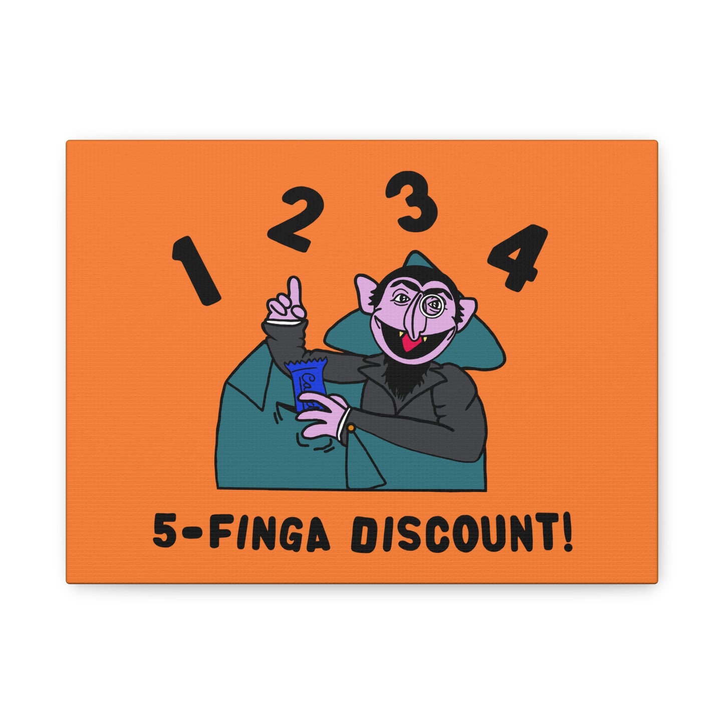Five Finger Discount Canvas Print Light Orange - Sesame Street The Count Parody Art Print