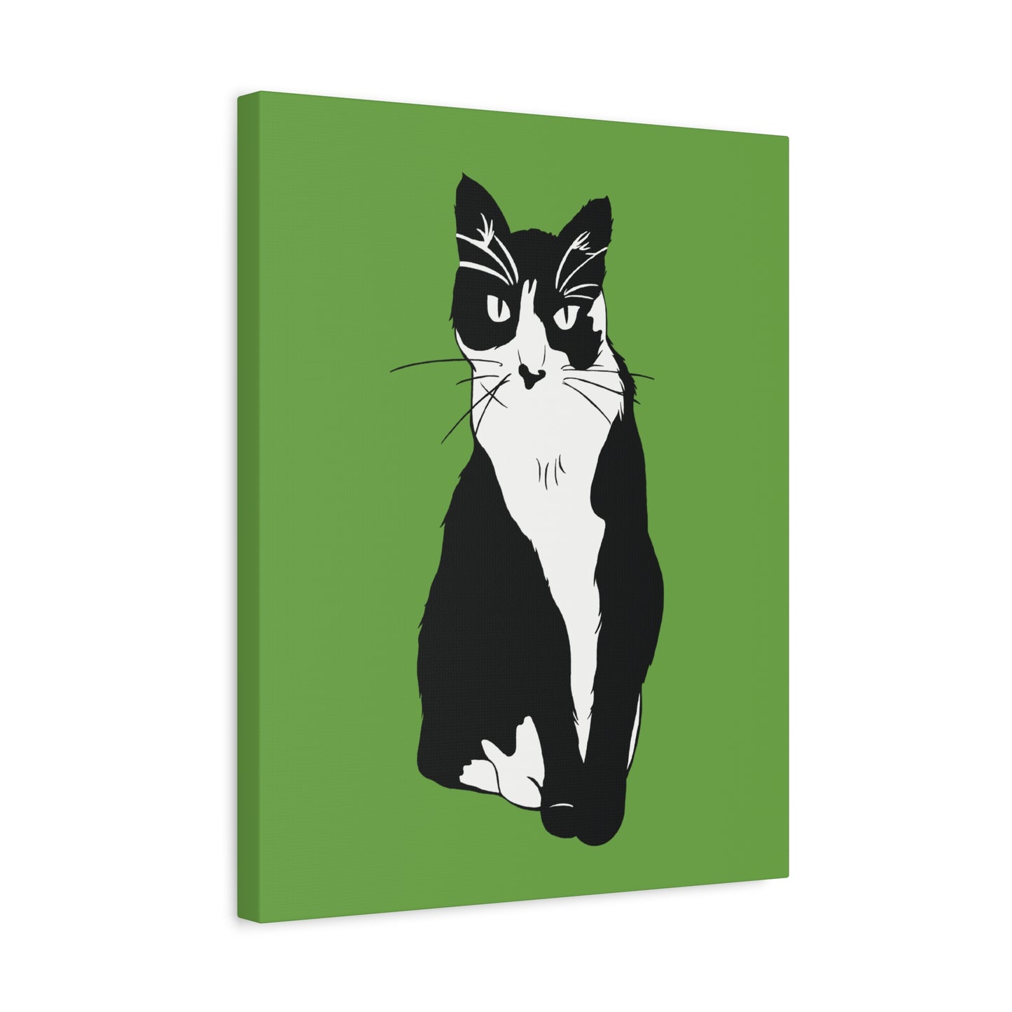Cat Canvas on Green (B&W Style Cat) - Cat Drawing Art