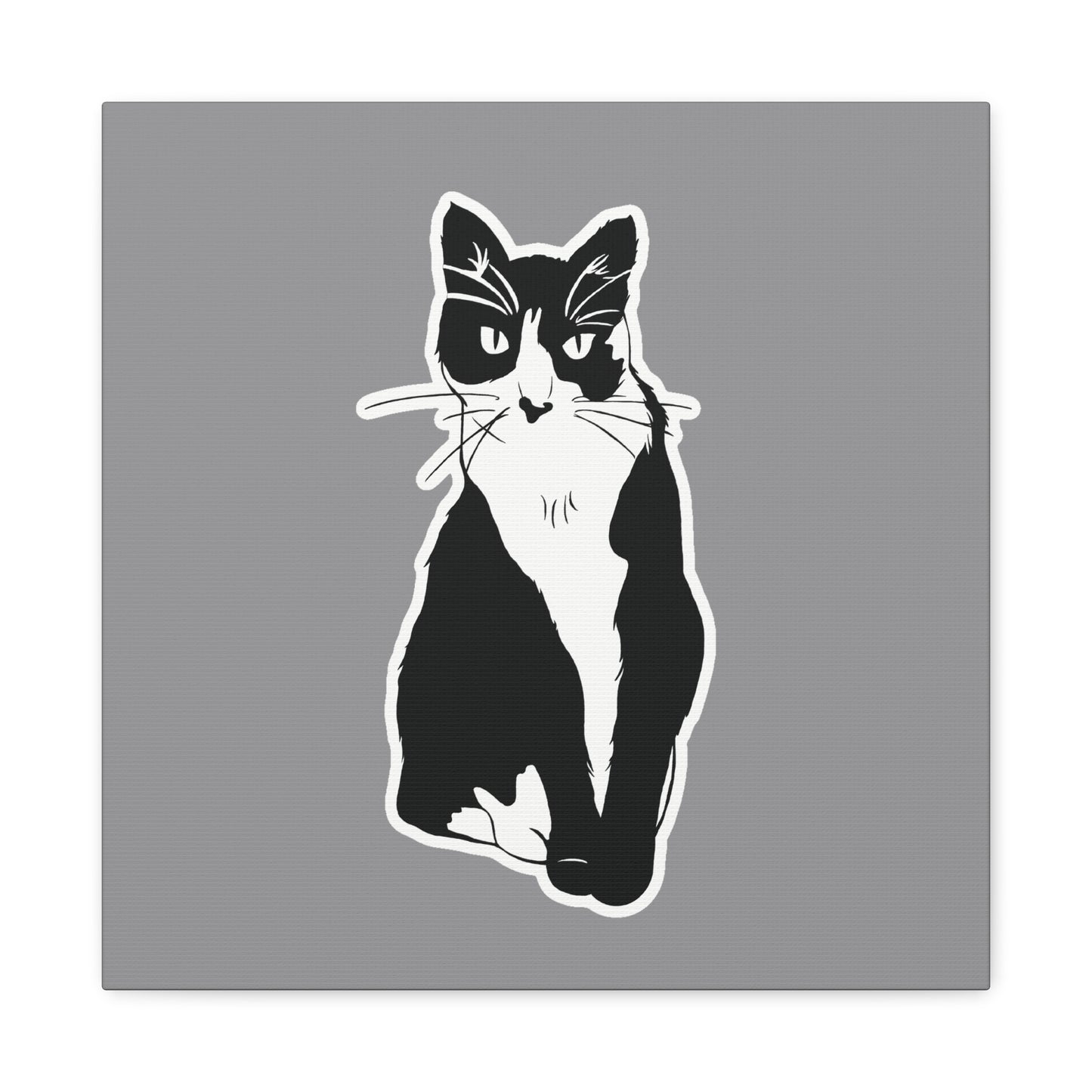 Cat Canvas Print on Grey (Sticker Style Cat) - Cat Drawing Wall Art