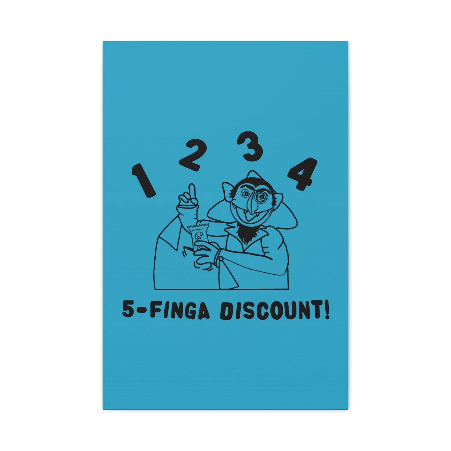 Five Finger Discount Outline Canvas Print Turquoise - Sesame Street The Count Parody Art Print