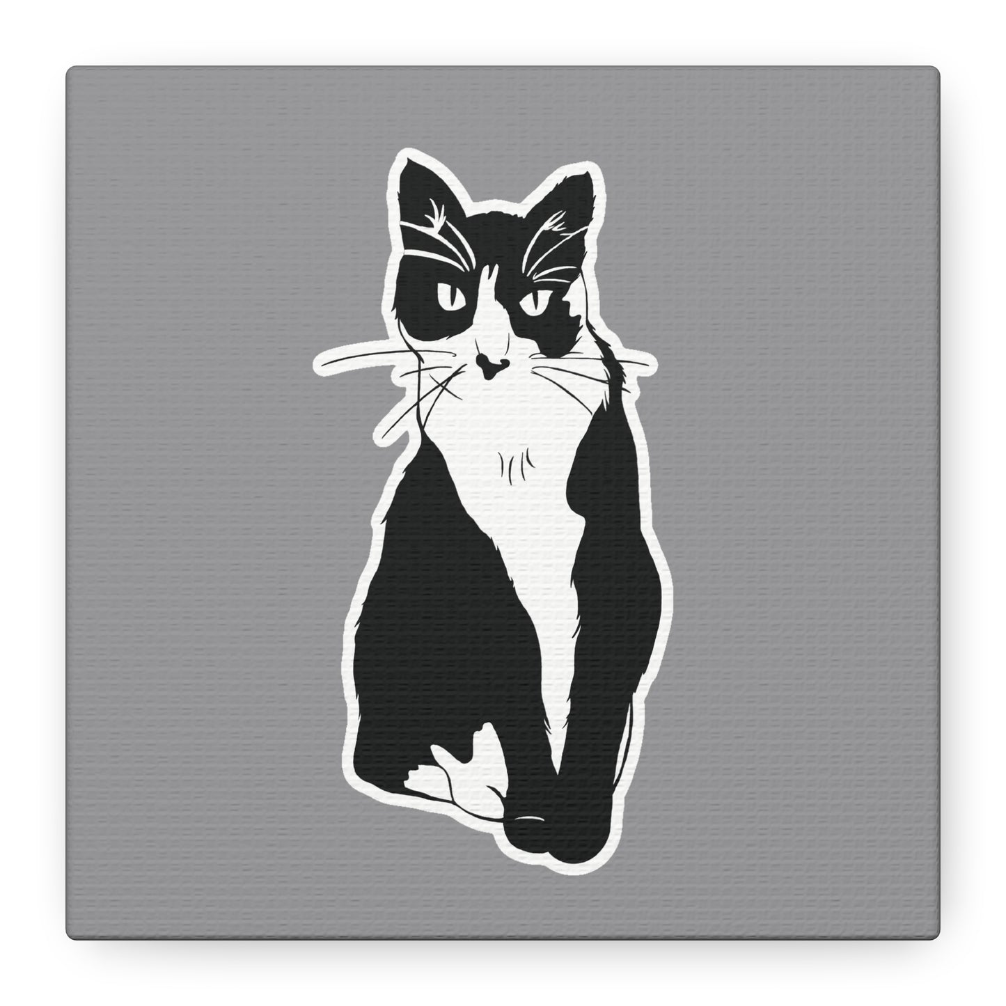 Cat Canvas Print on Grey (Sticker Style Cat) - Cat Drawing Wall Art