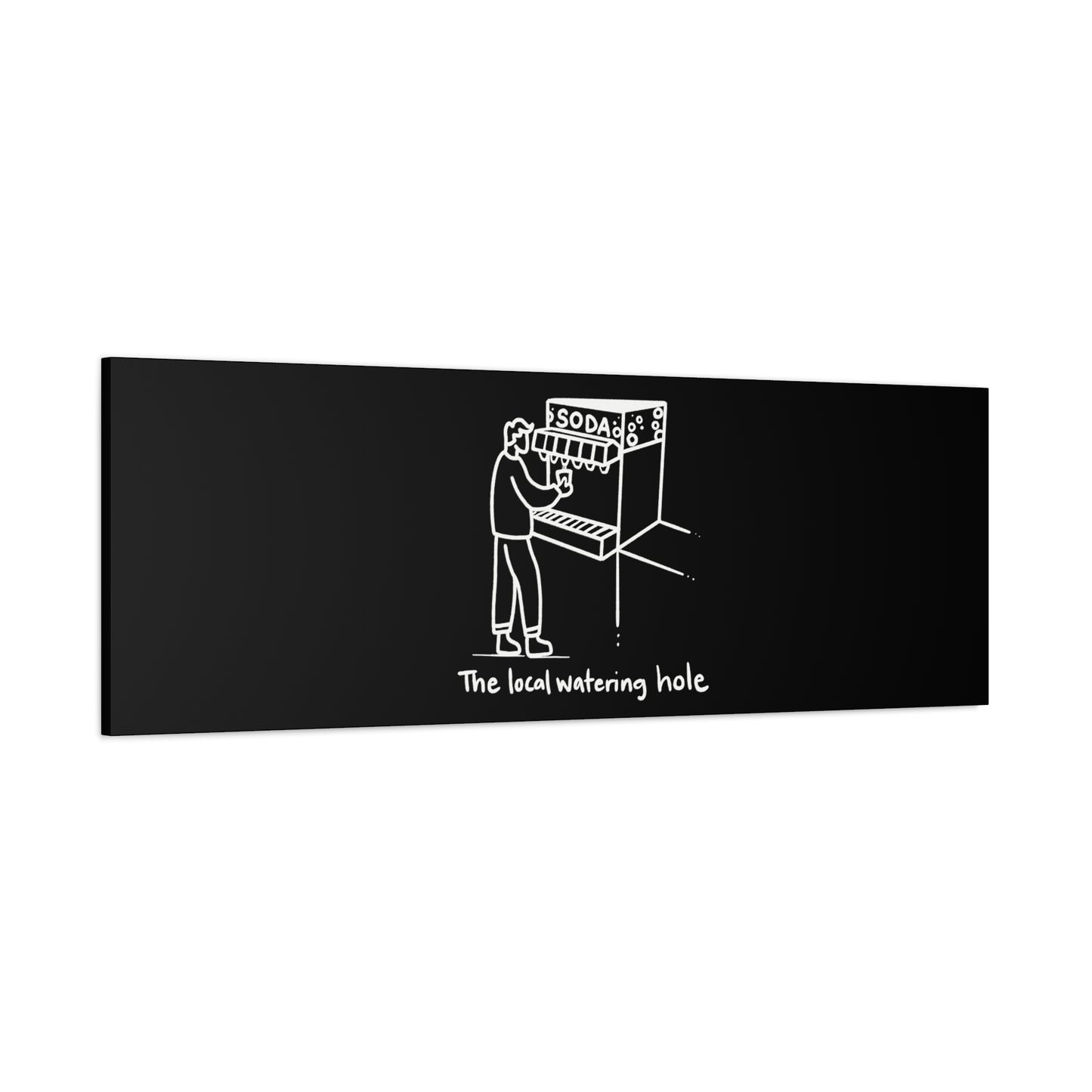 Local Watering Hole Canvas Print - White Ink on Black Background