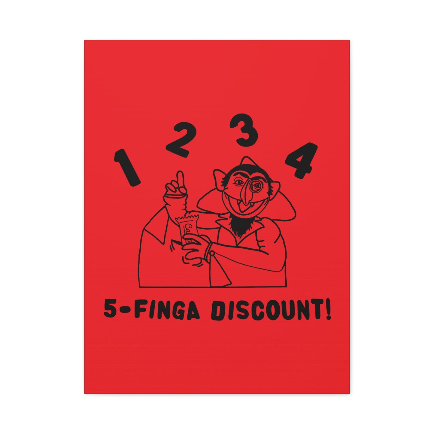 Five Finger Discount Outline Canvas Print Red - Sesame Street The Count Parody Art Print