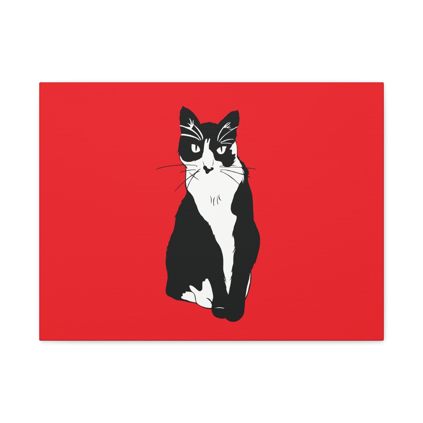 Cat Canvas on Red (B&W Style Cat) - Cat Drawing Art