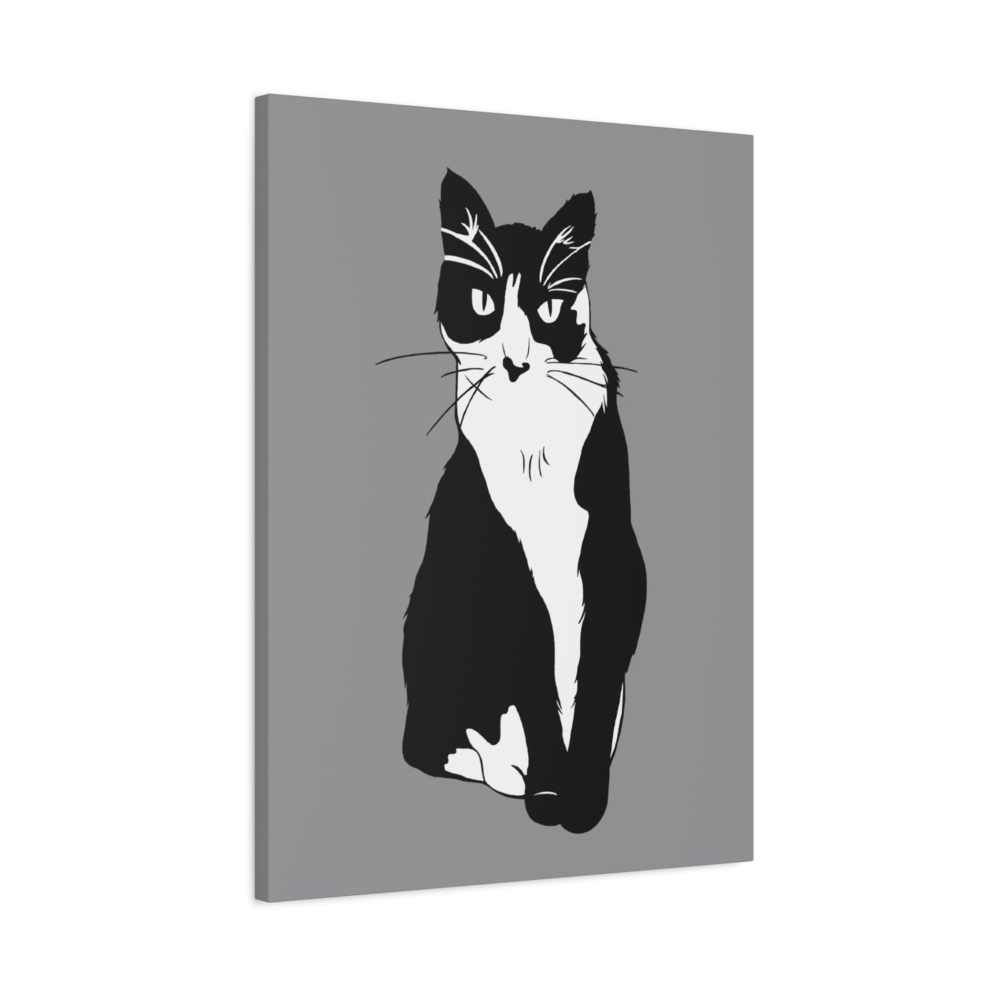 Cat Canvas on Grey (B&W Style Cat) - Cat Drawing Art
