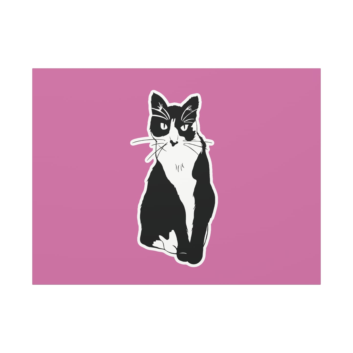 Cat Canvas on Light Pink (Sticker Style Cat) - Cat Drawing Art