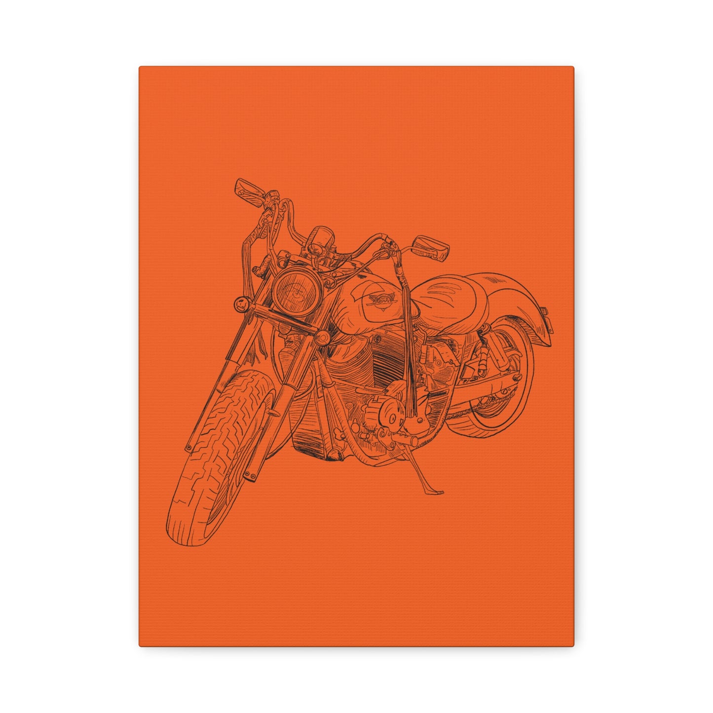 Ride Me Harley Motorcycle Sketch Canvas Print - Black Ink on Orange Background