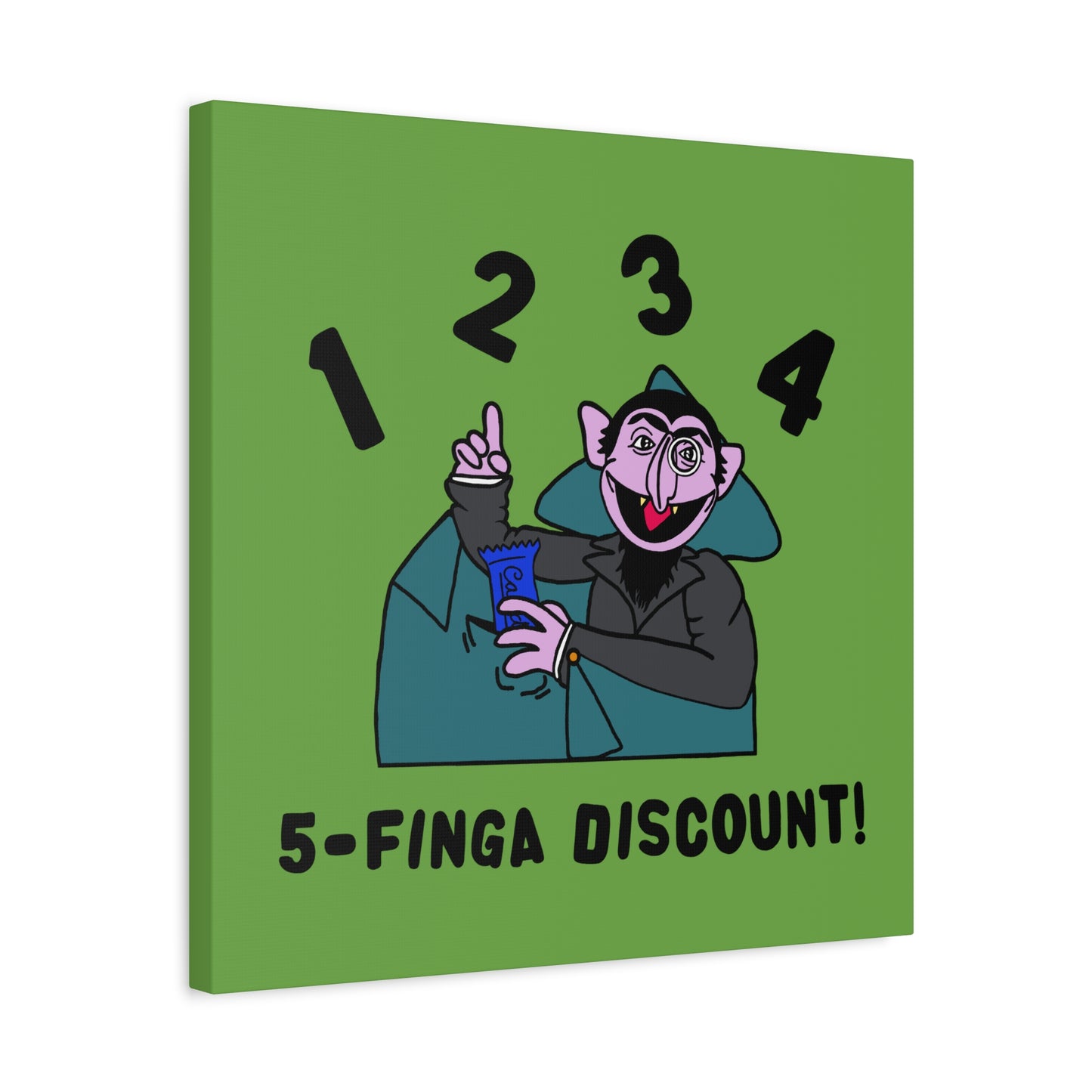Five Finger Discount Canvas Print Green - Sesame Street The Count Parody Art Print