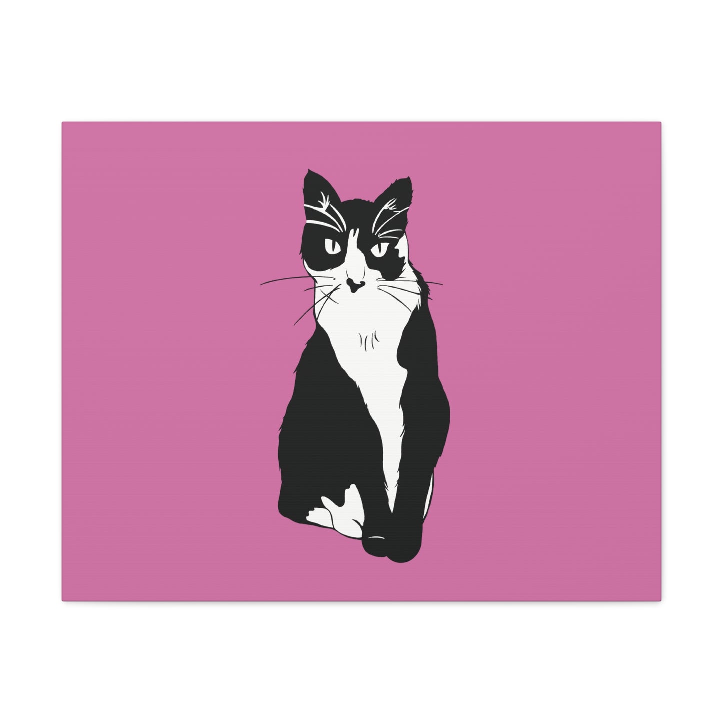 Cat Canvas on Light Pink (B&W Style Cat) - Cat Drawing Art