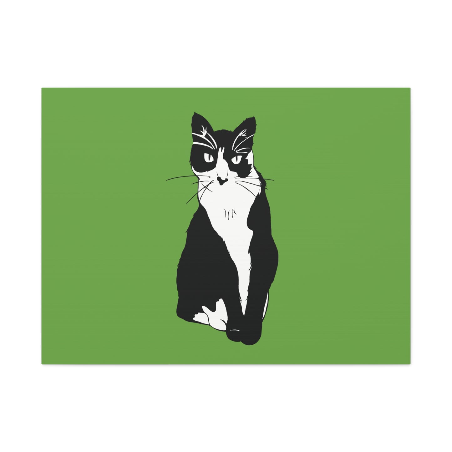 Cat Canvas on Green (B&W Style Cat) - Cat Drawing Art