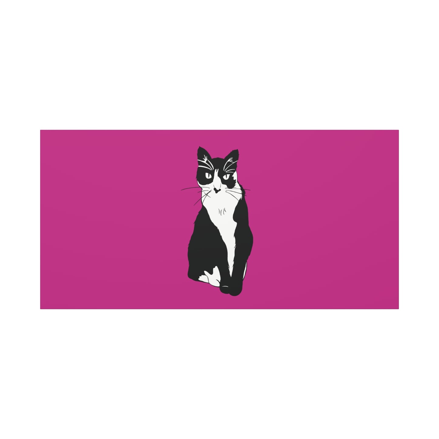Cat Canvas on Pink (B&W Style Cat) - Cat Drawing Art