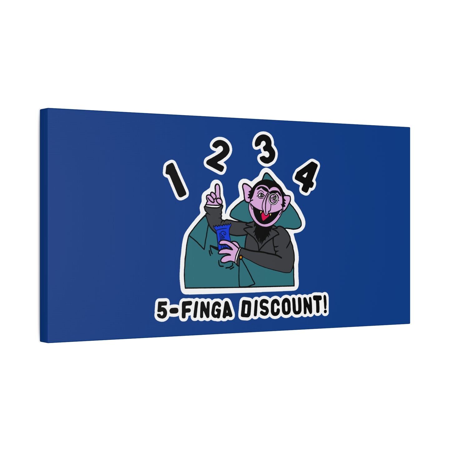 Five Finger Discount Canvas Print Dark Blue - Sesame Street The Count Parody Art Print